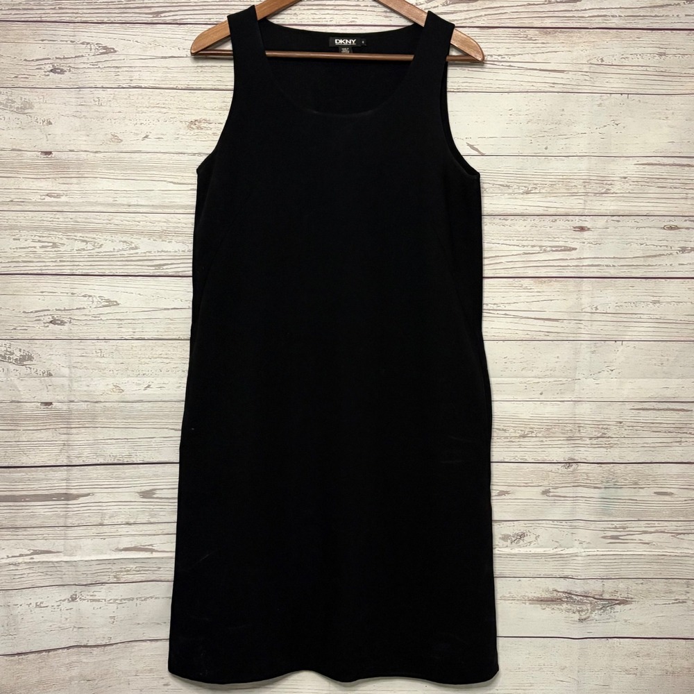 DKNY Donna Karan New York Black 100% Wool Sleeveless Shift Dress Size 6